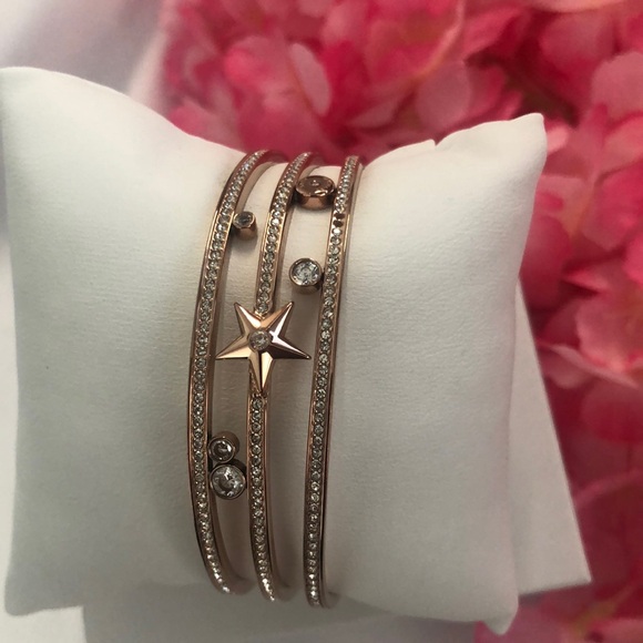 MICHAEL KORS Beyond Brilliant Rose Gold Cuff Bracelet Star Crystals Rhinestones - Picture 4 of 6